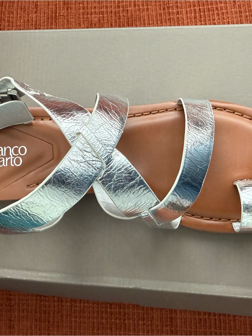 Franco Sarto Metallic Silver Strappy Leather Sandal Size 7.5 Never worn